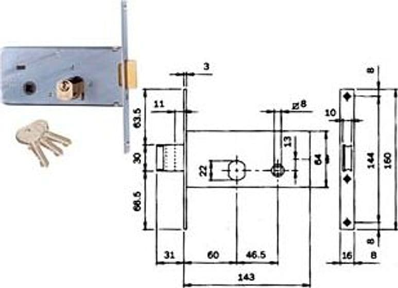 Serratura da Infilare per Fasce Catenaccio e Scrocco 64 mm H 712 70 mm – Iseo Serrature
