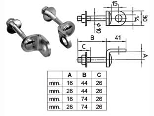 Occhioli Fissi per Lucchetti Piastra 26 mm Perno 44 mm (ART.672) 2 Pezzi - 2