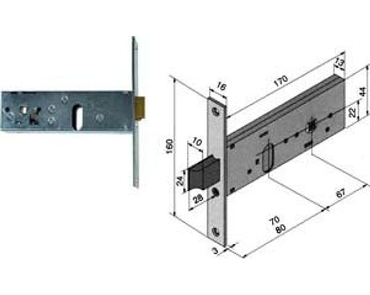 Serratura da Infilare per Fasce Catenaccio e Scrocco 44 mm H 130 80 mm - 2