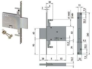 Serratura Triplice da Infilare Doppia Mappa 57016 70 mm con 2 Chiavi - 2