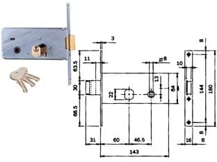 Serratura da Infilare per Fasce Catenaccio e Scrocco 64 mm H 712 60 mm - 2
