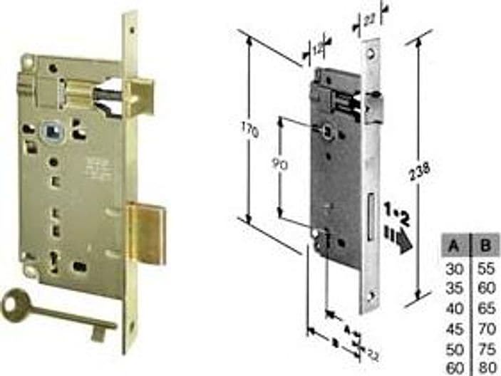 Serratura a Bussola da Infilare Bordo Quadro Ottonato 35 mm Bordo 2 Pezzi – Agb