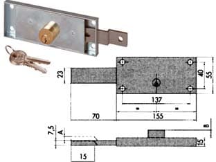 Serratura Serranda Laterale Cilindro Fisso Tondo 41525 Sx 155 MMX15X55H - 2