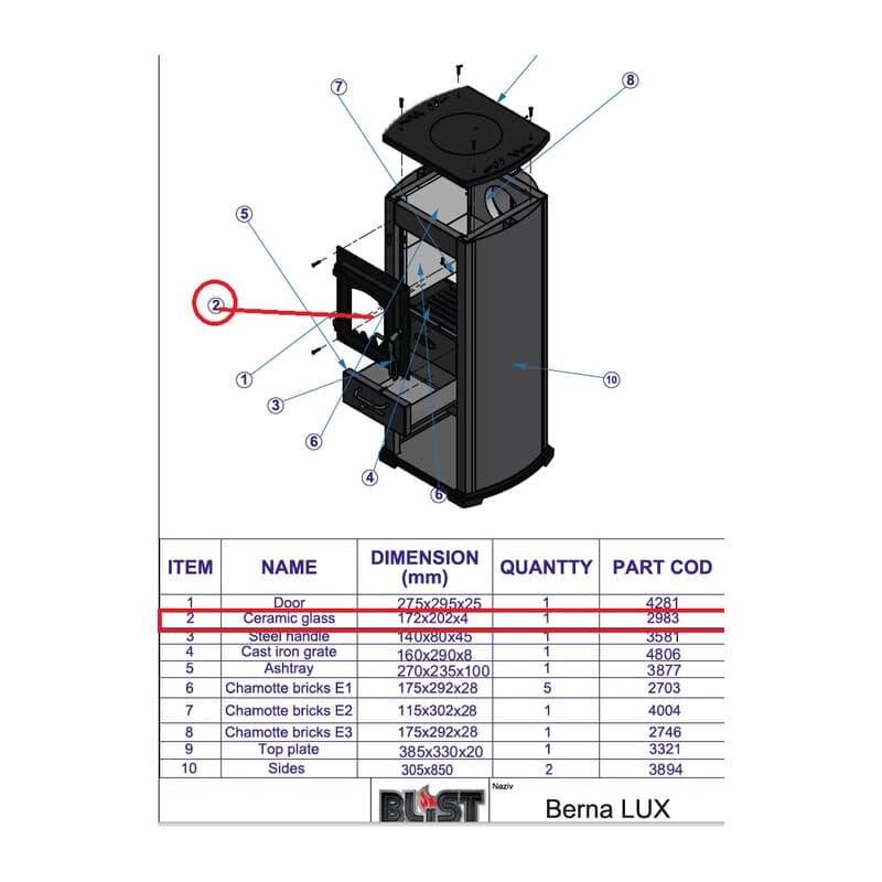 Stufa Legna 5.0 Kw Berna Lux Vetro 2965)X - 2