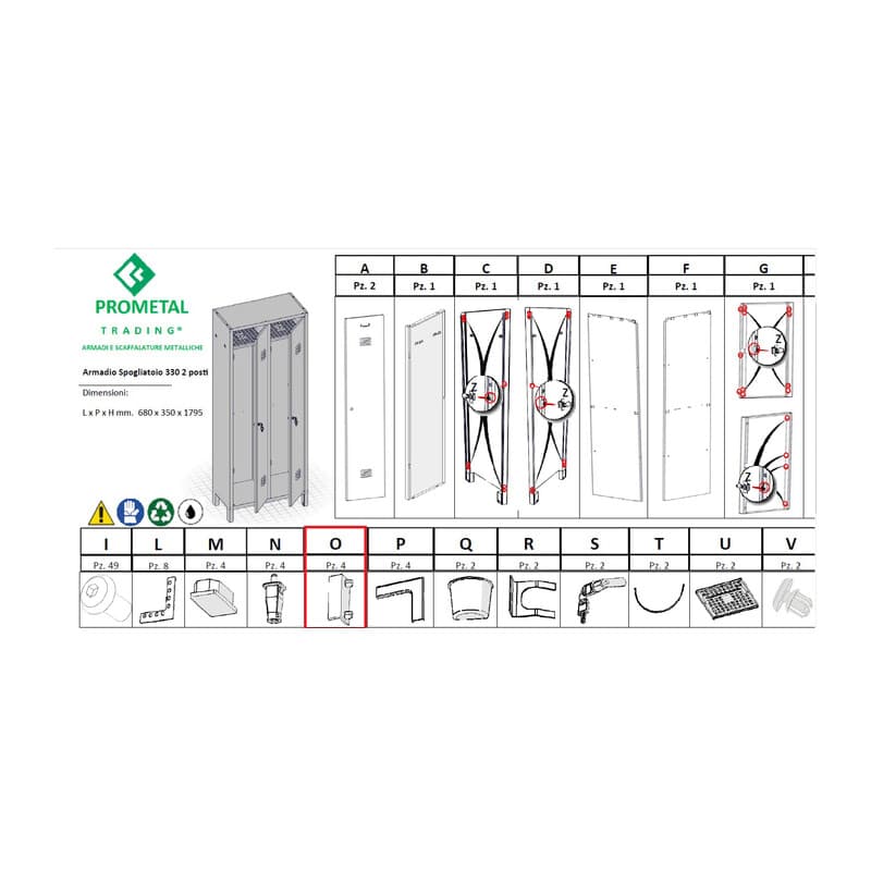 Particolare OX4 Xarmadio Spogliatoio a 2 Posti in Kit con Serratura 1,0 - 2