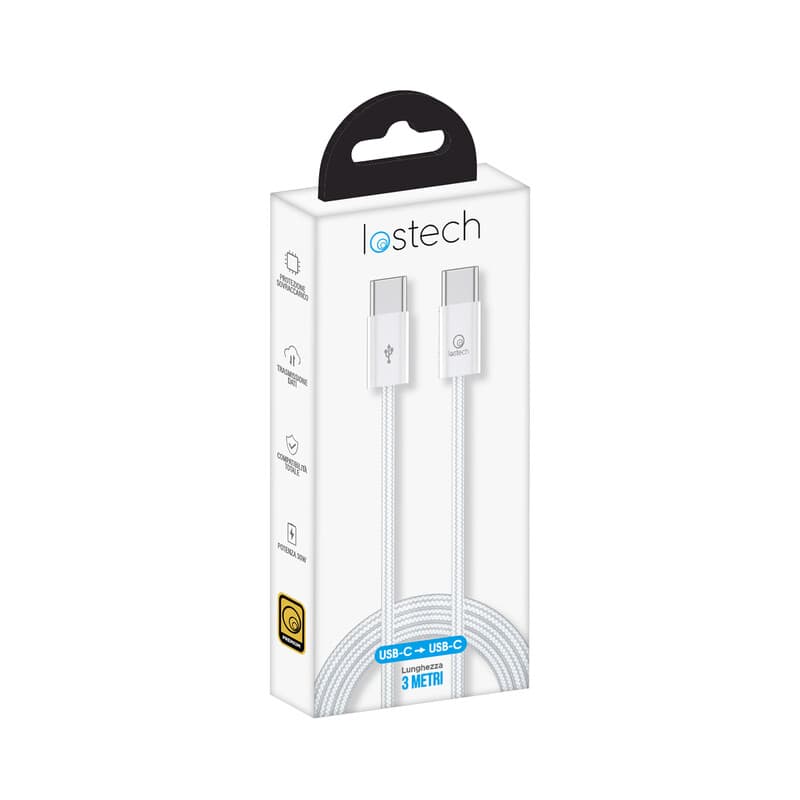 Cavo USB con USB C 3 m 60W Bianco - 2