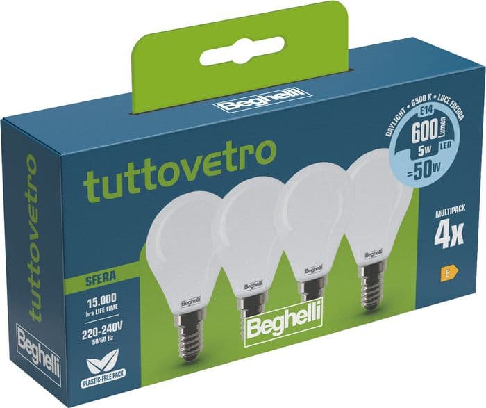 Beghelli LED Sfera E14 5W 58058 Fredda 6500K Set 4 10 Confezione – Idroweb