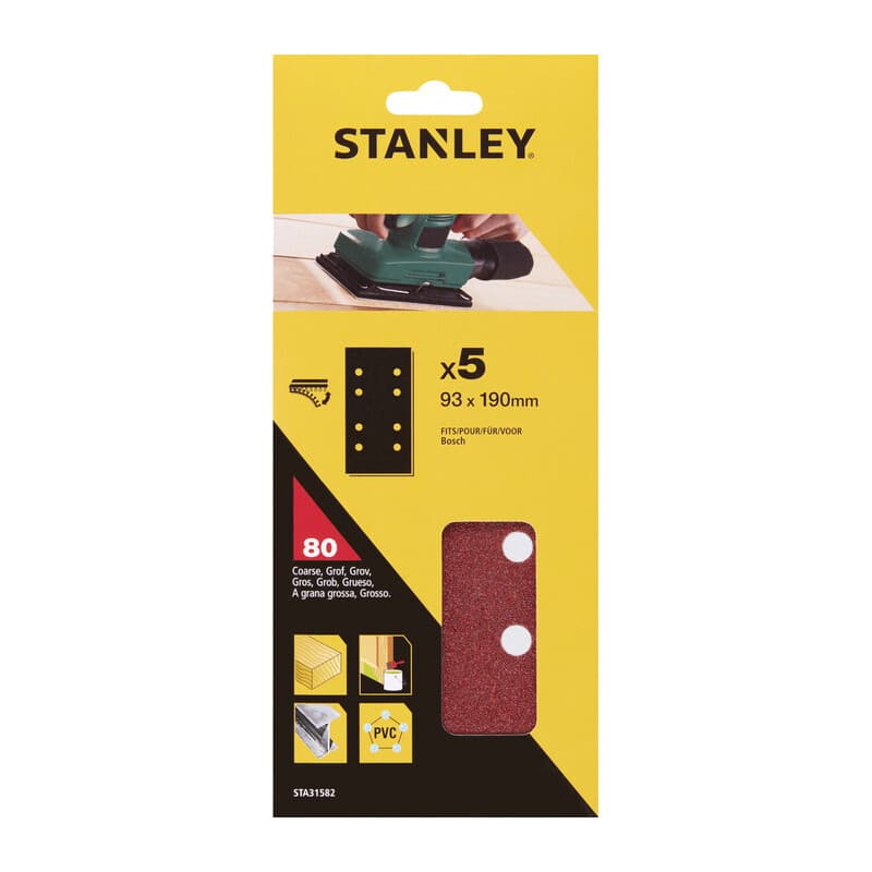 Piranha Stanley STA31582 X31582 5 Fogli Vel. Bosch 93 x 190 GR.80 - 2