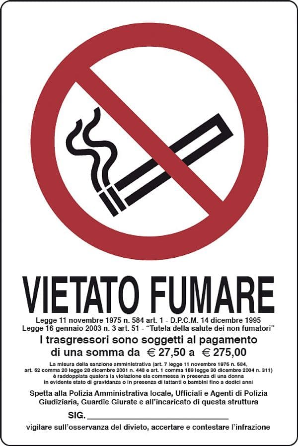 Targa Vietato Fumare L.311 x 1 180 x 120 mm 10 Pezzi - 2