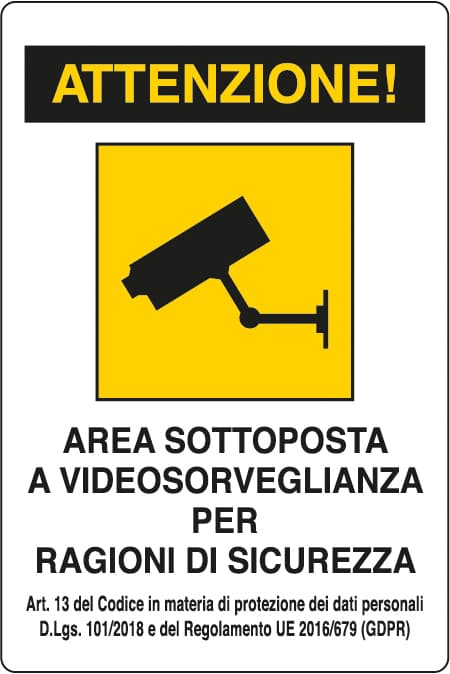 Targa Area Sotto Videosorvegl. 180 x 120 mm Adesiva 10 Pezzi - 2