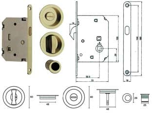 Serratura Infilare per Porte Scorrevoli B. Tondo Oro Lucido 50 mm Frontale - 2