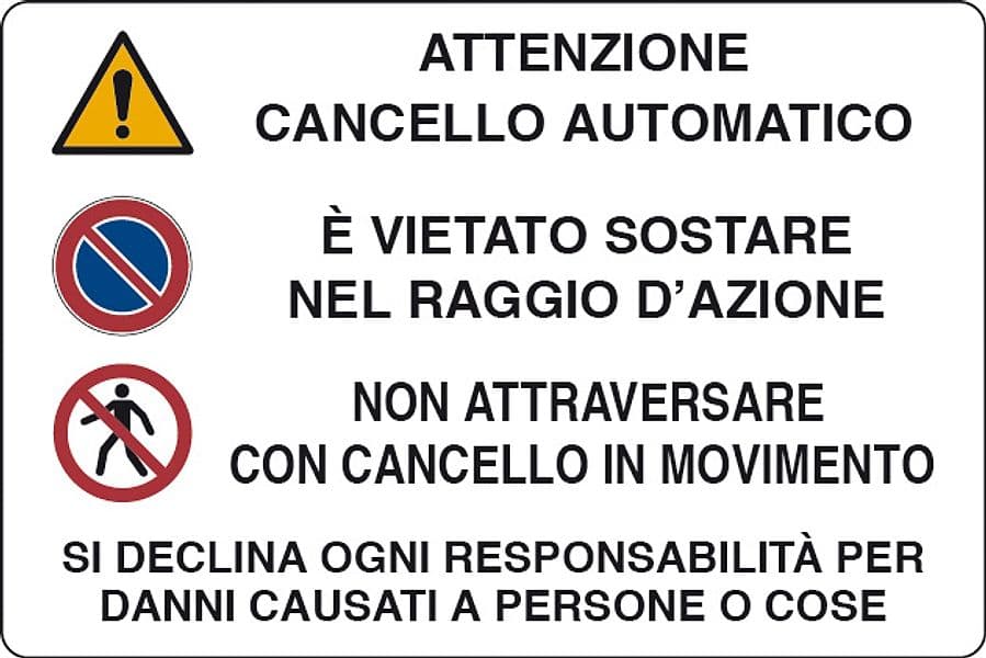 Targa Segnaletica Attenzione Cancello Automatico 10 Pezzi - 2
