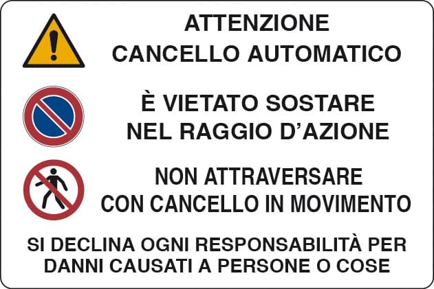 Targa Segnaletica Attenzione Cancello Automatico 10 Pezzi - 2