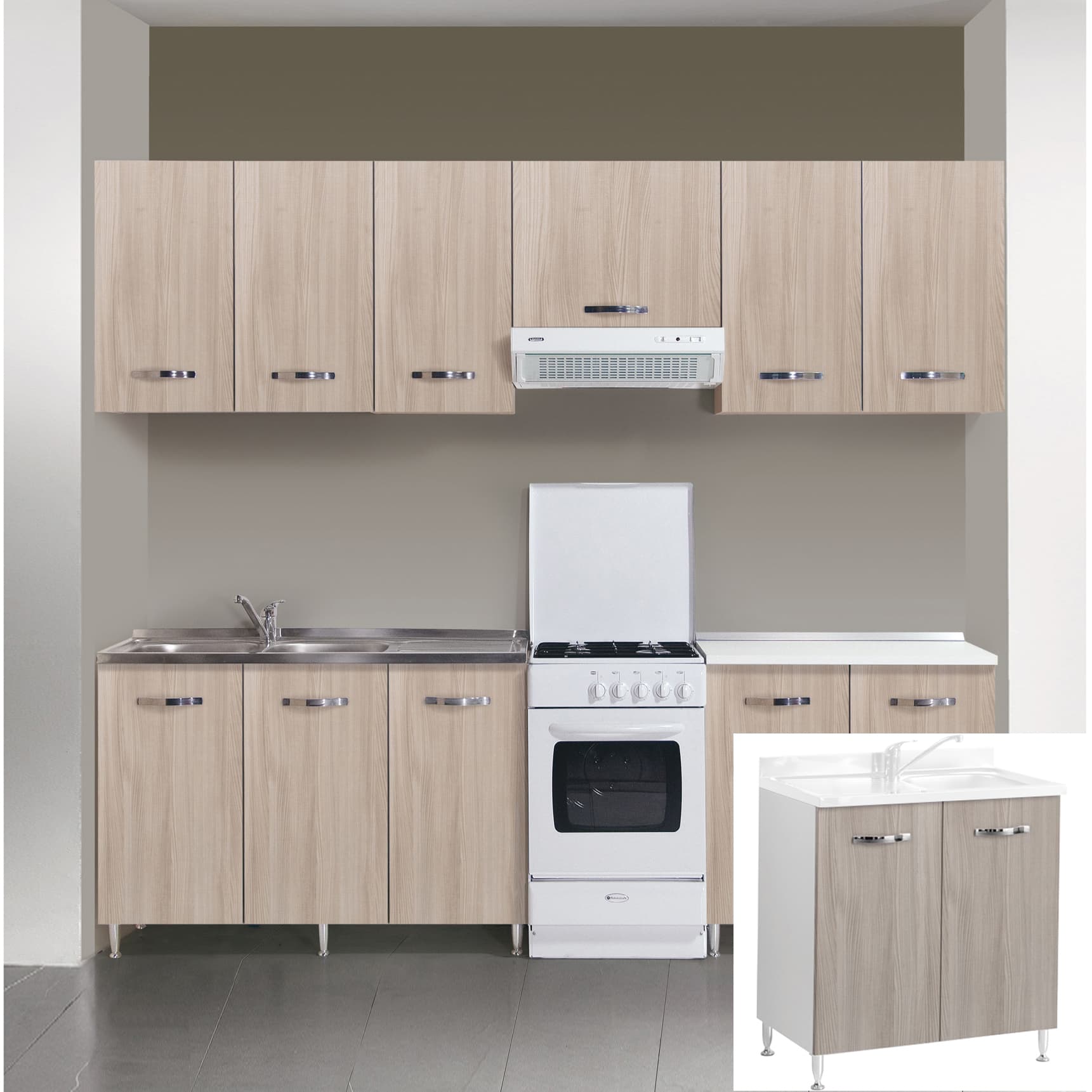 Kit Cucina Base 2 Ante 80 x 50XH85 Cm Senza Lavello Olmo Azur Line - 2