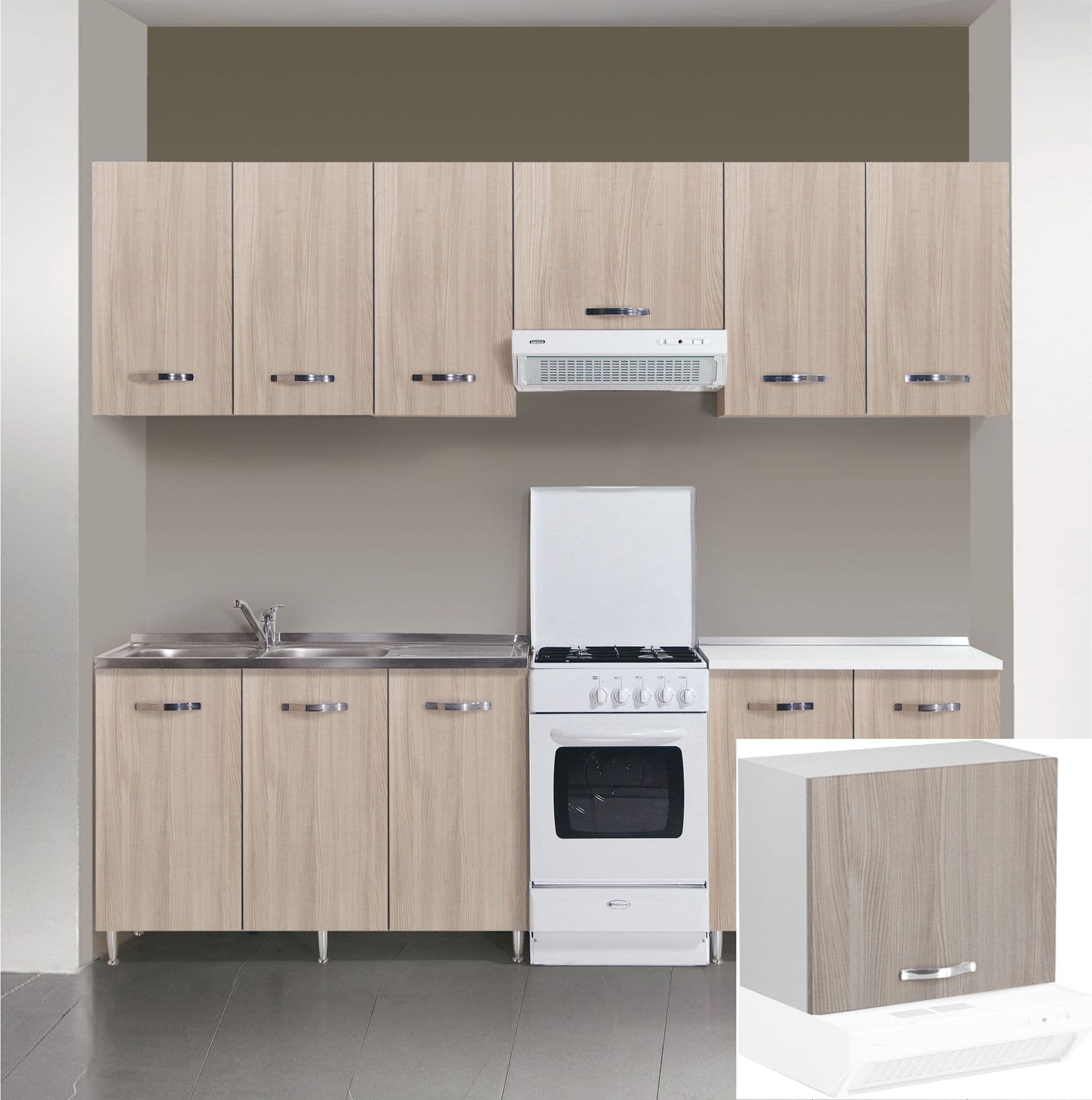 Kit Cucina Pensile 1 Anta Sopracappa 60 x 32XH49 Cm Olmo Azur Line - 2