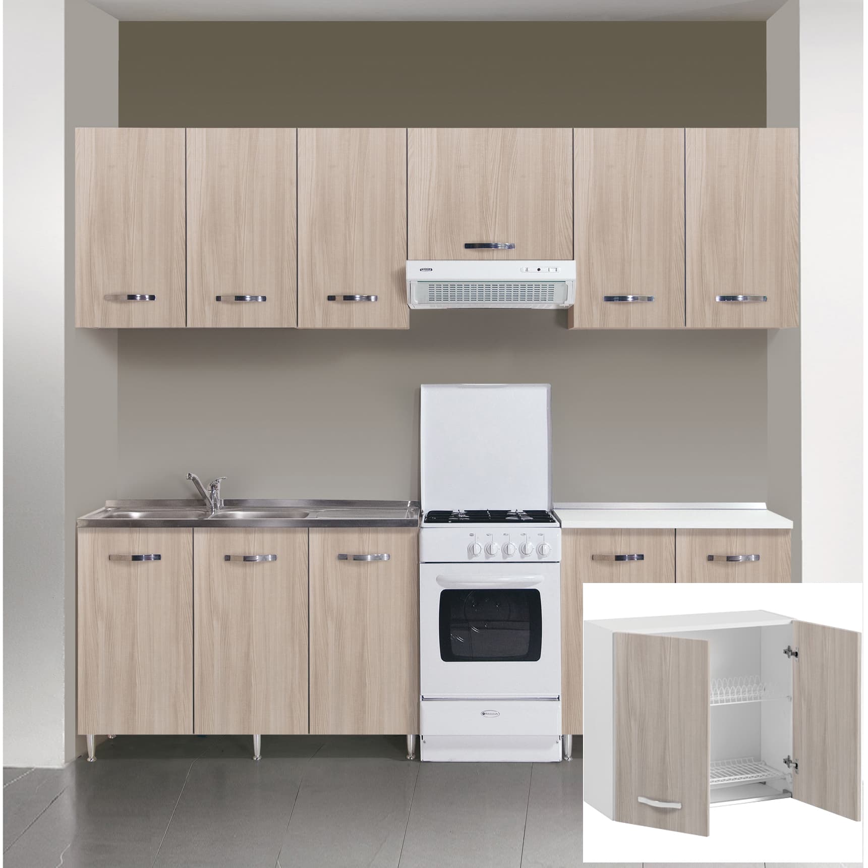 Kit Cucina Pensile 2 Ante Scolapiatti 80 x 32XH72 Cm Olmo Azur Line - 2