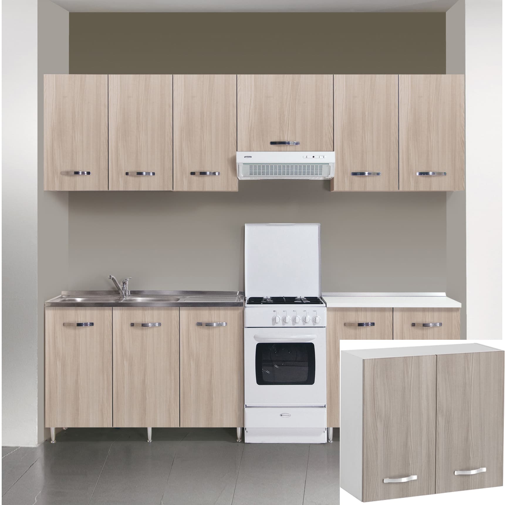 Kit Cucina Pensile 2 Ante 80 x 32XH72 Cm Olmo Azur Line - 2