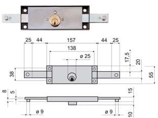 Serratura Serranda Centrale Cilindro Fisso Tondo 641 157 MMX10X55H - 2