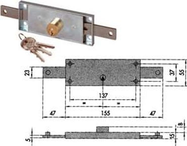 Serratura Serranda Centrale Cilindro Fisso Tondo 41510 155 MMX15X55H – Cisa