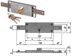 Serratura Serranda Centrale Cilindro Fisso Tondo 41510 155 MMX15X55H - 2