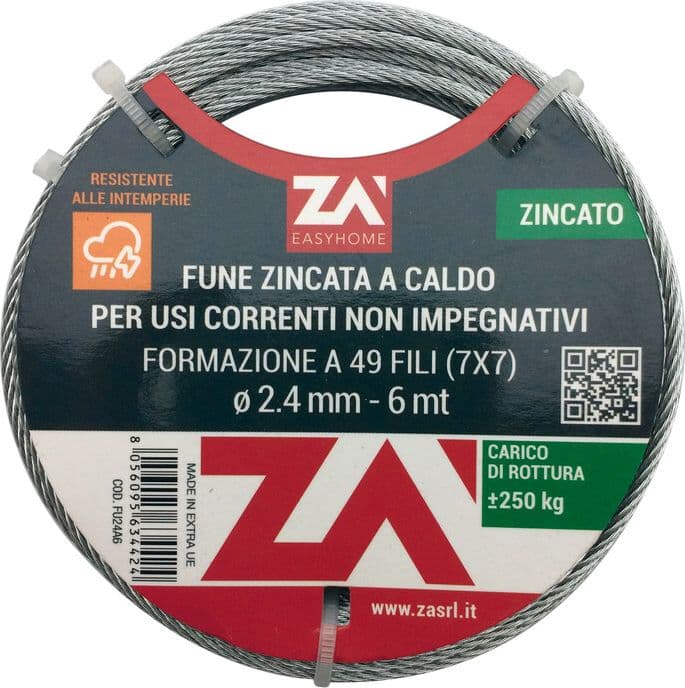 Fune Acciaio Zincato Antigiro 133F Ø 4 25 m – Idroweb