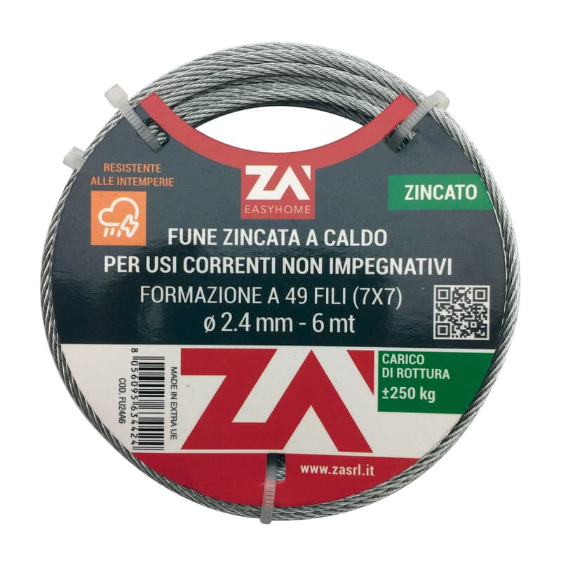 Fune Acciaio Zincato Antigiro 133F Ø 4 25 m - 2