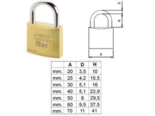 Lucchetto Ottone Arco Normale Aditus City P700 25 mm (P70025157) 10 Pezzi - 2