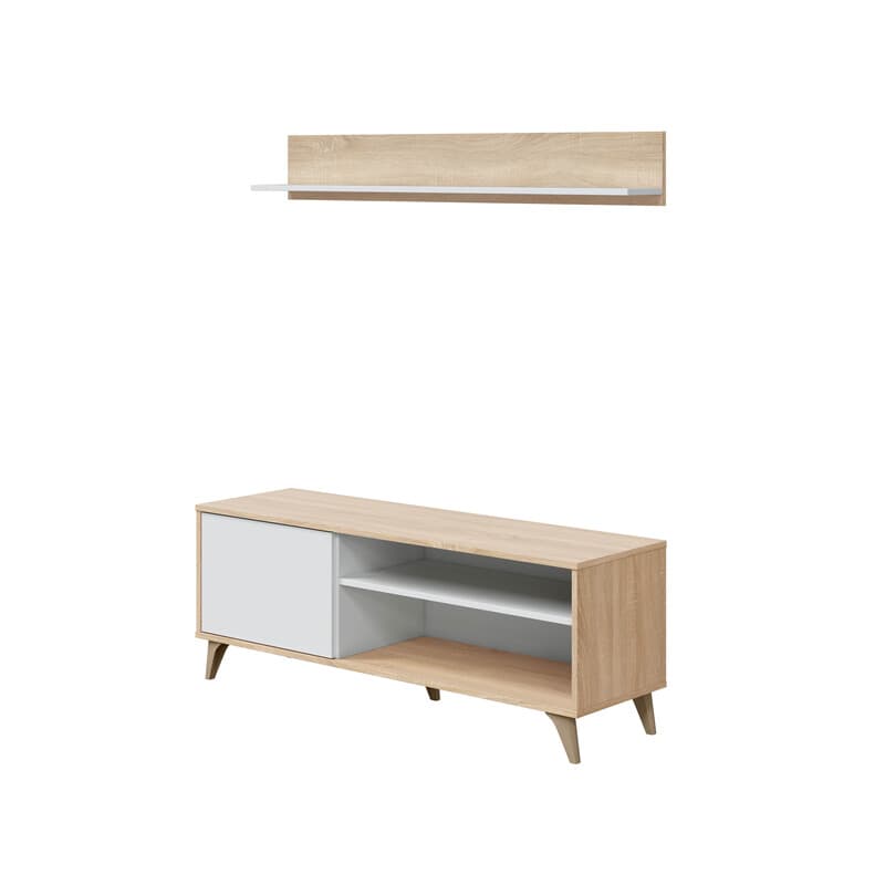 Kit Porta Tv Mensola 135 x 40XH50 Cm Rovere Bianco - 2