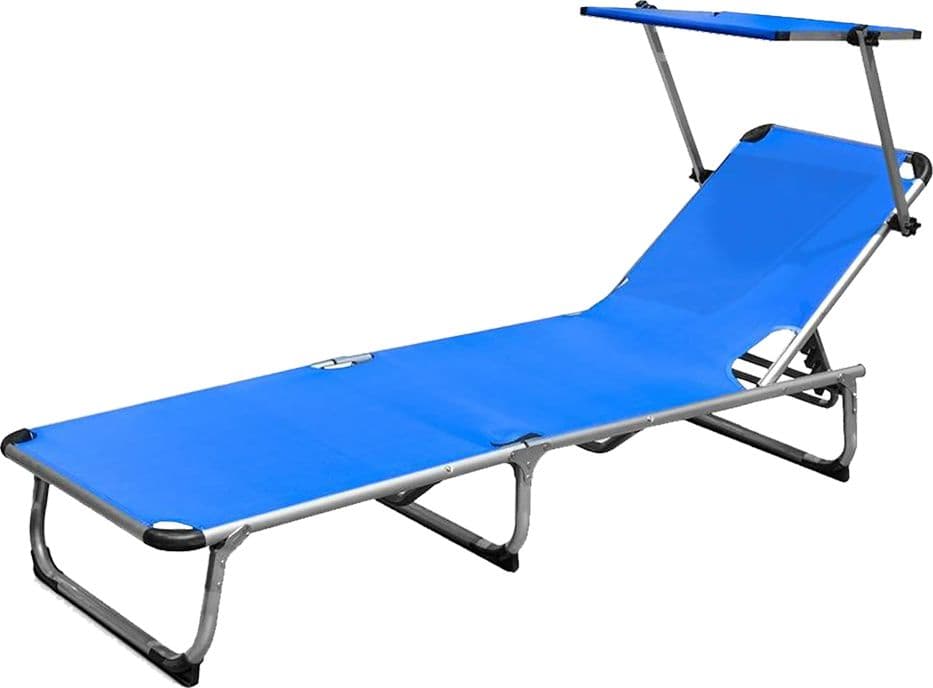 Lettino Spiaggia con Parasole Telo Blu 187 X 60 X in Alluminio 30 cm - 2
