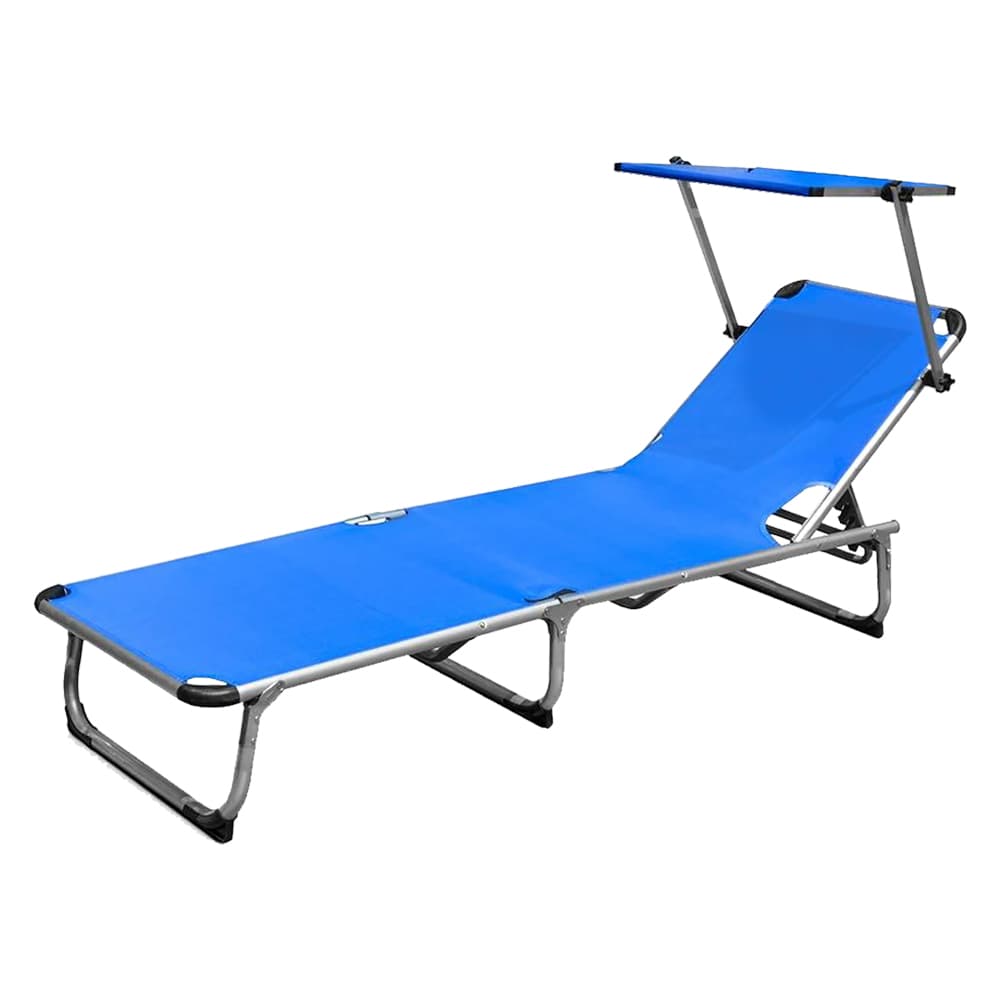 Lettino Spiaggia con Parasole Telo Blu 187 x 60 x 30 cm - 2