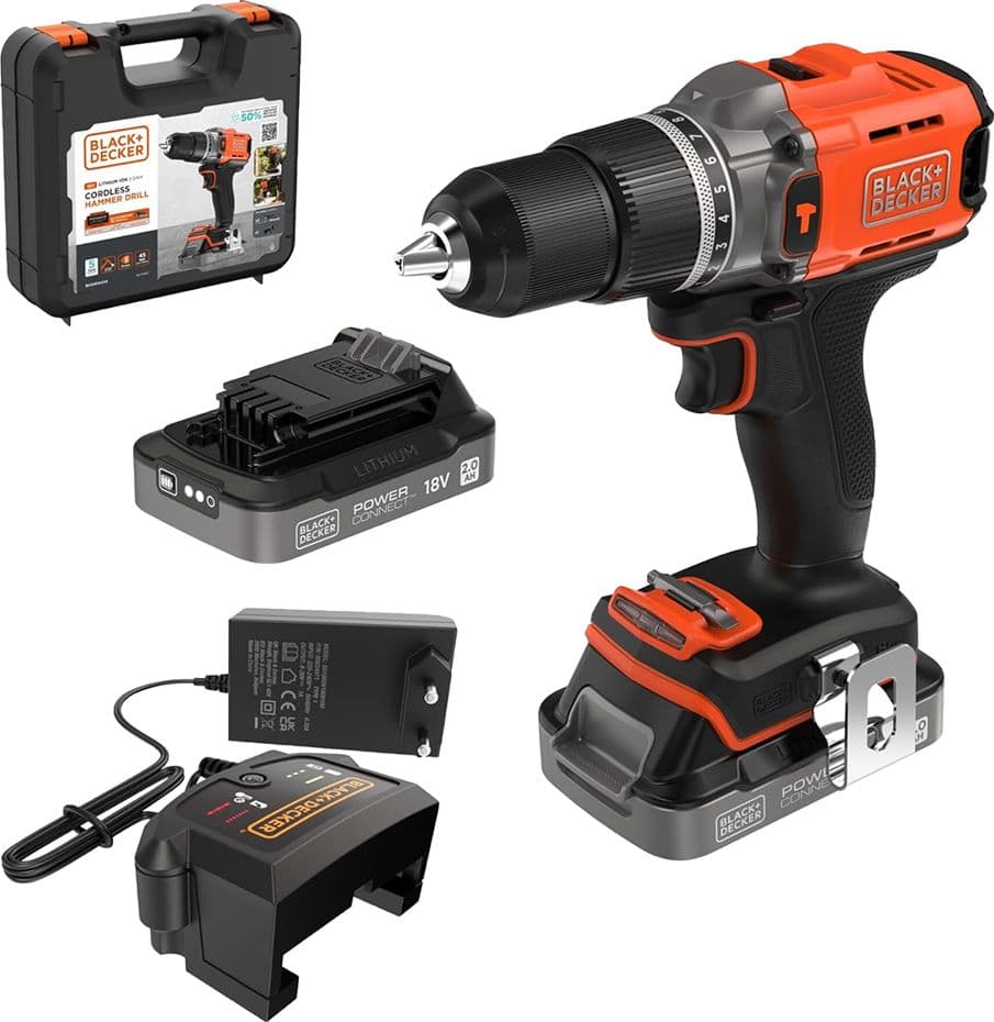 Trapano Avvitatore a Batteria con Percussione Black Decker Bcd383d Xk 18v - 2