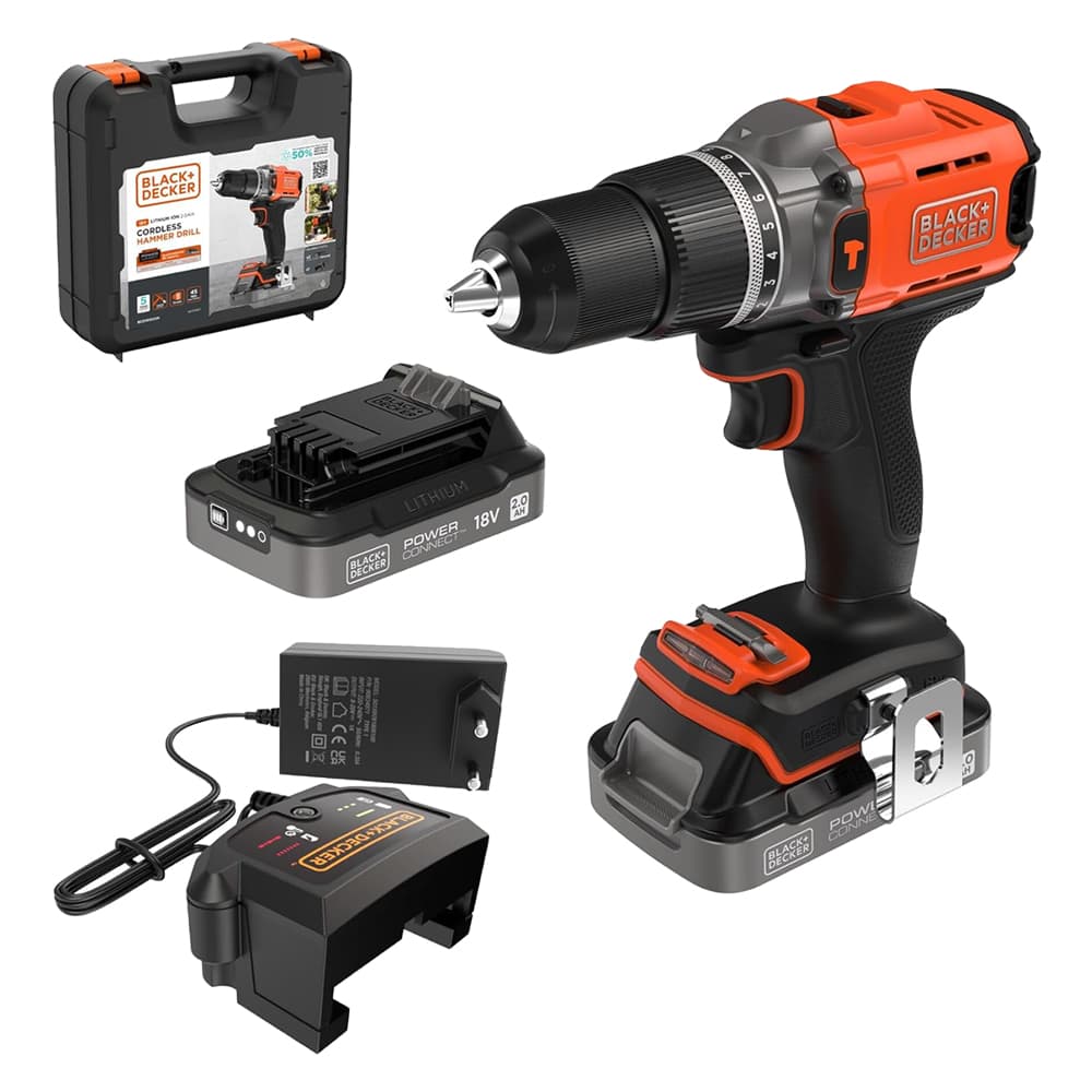 Trapano Avvitatore a Batteria con Percussione Black Decker BCD383D Xk 18V - 2