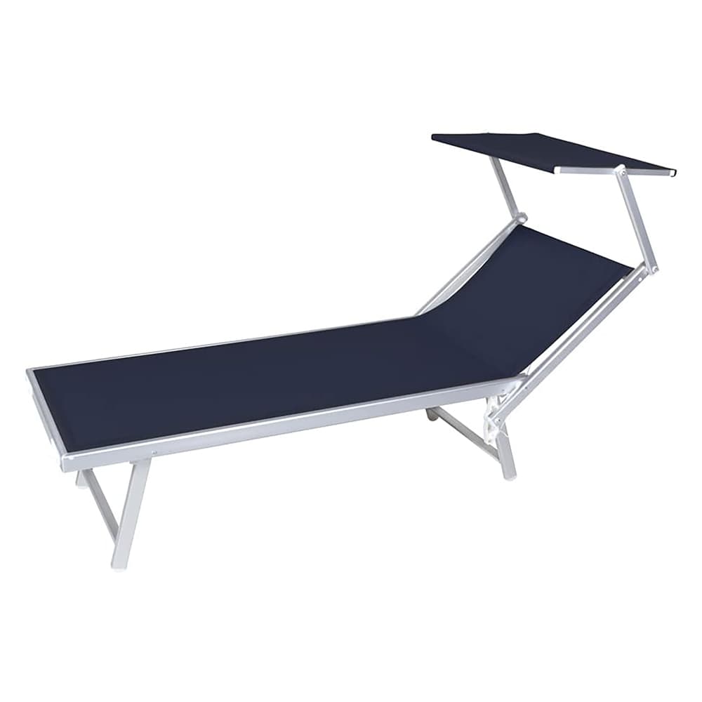 Lettino Spiaggia con Parasole Telo Blu Navy 189 x 61 x 38 cm - 2