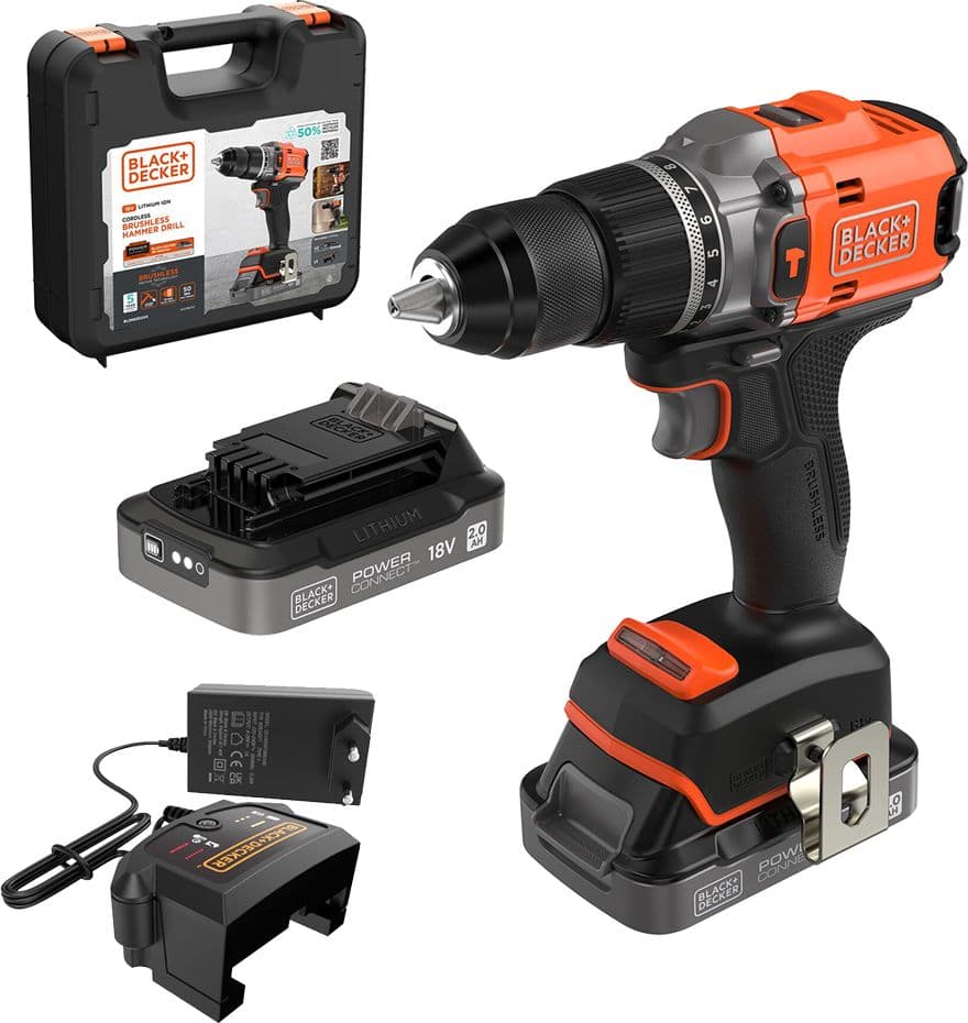 TRAPANO AVVITATORE A BATTERIA CON PERCUSSIONE 'BLD683D2XK-QW' 18V - 2 ah Litio  - BLACK DECKER - 2