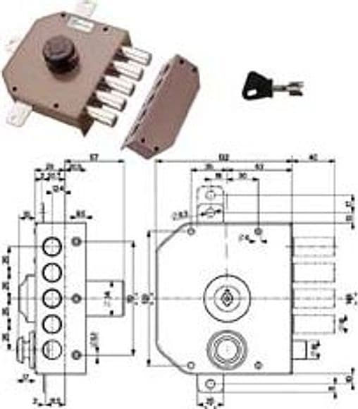 Serratura Quintuplice Applicare S Scrocco con Pomolo a Pompa 30641 60 mm Sx - 2