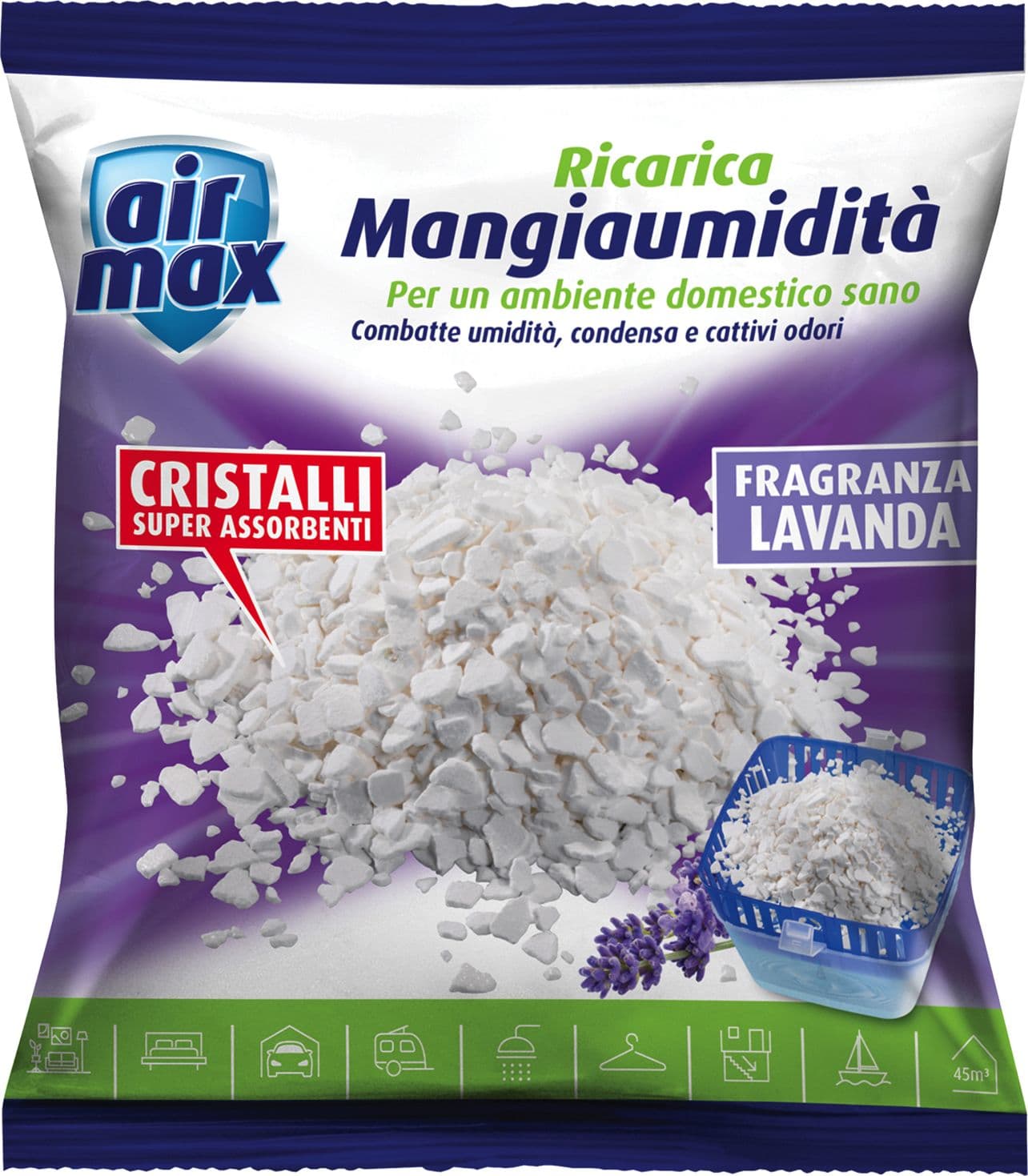 Airmax Assorbiumidita Ricarica Sali Lavanda 450 g 12 Pezzi
