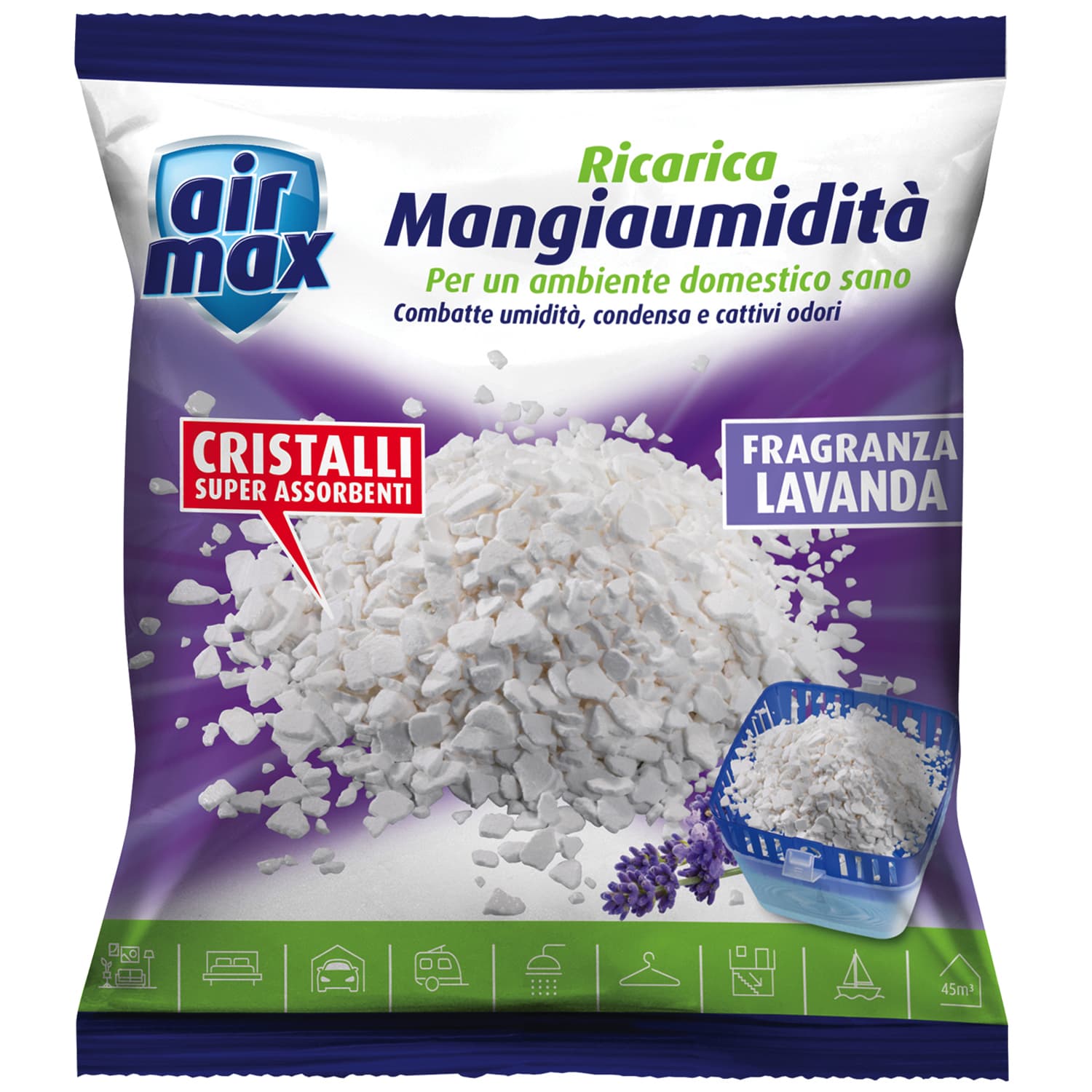 Airmax Assorbiumidita Ricarica Sali Lavanda 450 g 12 Pezzi - 2