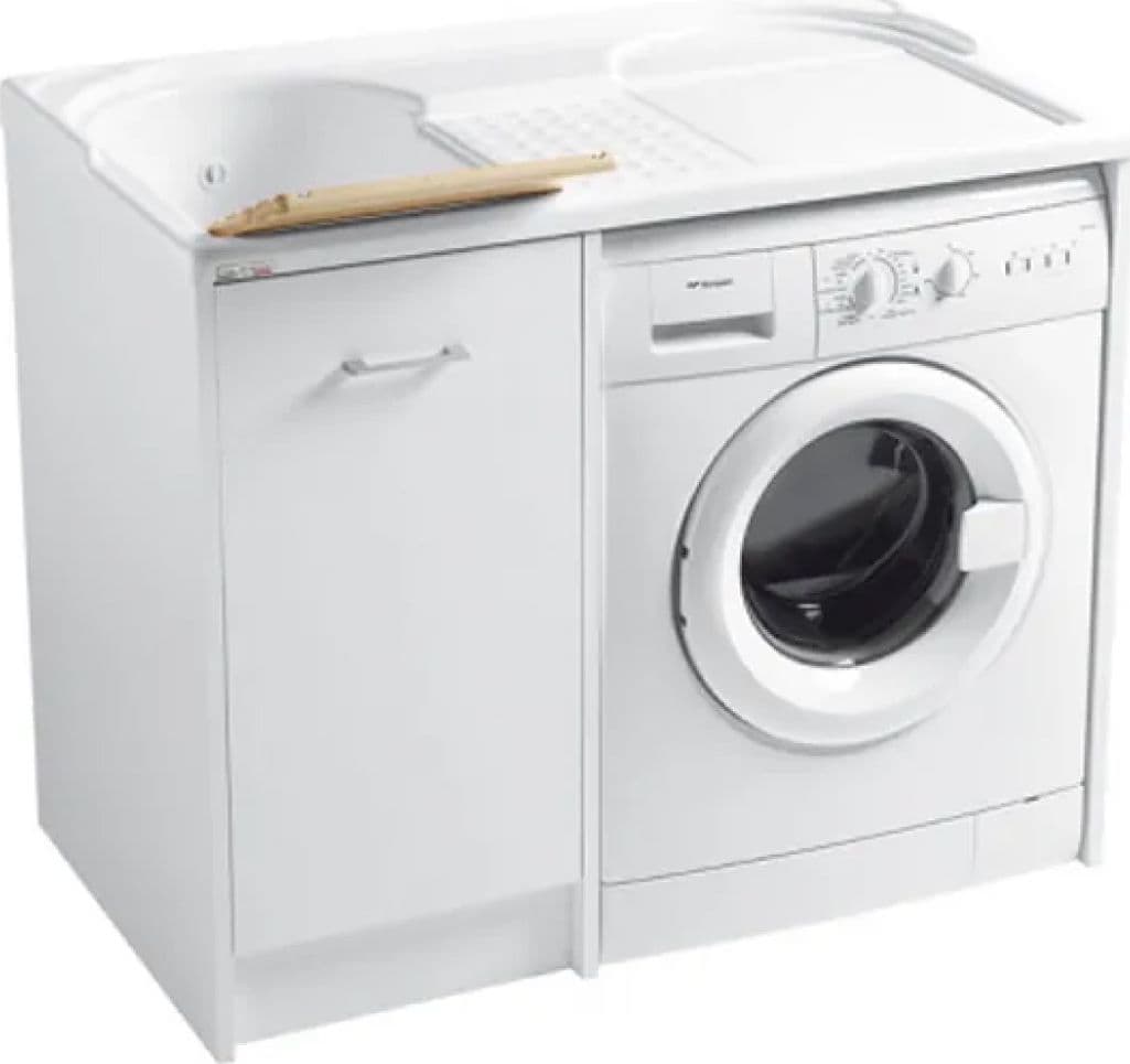 Mobile Lavatoio Bianco in Truciolare Coprilavatrice a Sx e Vasca a Dx L=106 – Idroweb