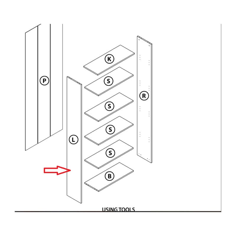 Ricambio L Fianco per Kit Libreria 4 Ripiani Rovere Gri. CM.L65XH183XD25 - 2