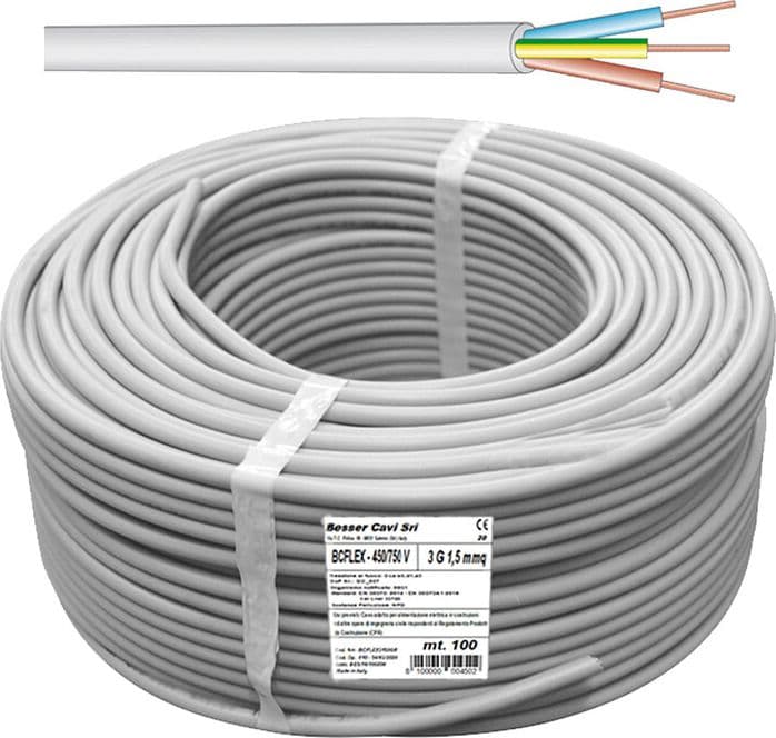 Cavo Elettrico 450 x 750V Sez 3 x 1,50 mm Grigio 100 Metri – Idroweb