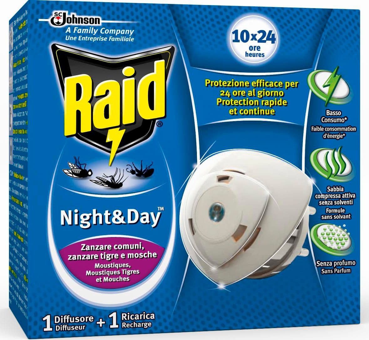 Antizanzare Raid Night Day Base e 1 Ricarica S.c.johnson Italy 12 Pezzi