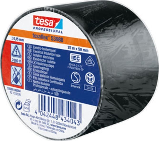 Nastro Isolante Certificato Nero 50 mm x 25 m Tesa 4 Pezzi