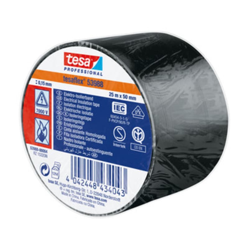 Nastro Isolante Certificato Nero 50 mm x 25 m Tesa 4 Pezzi - 2