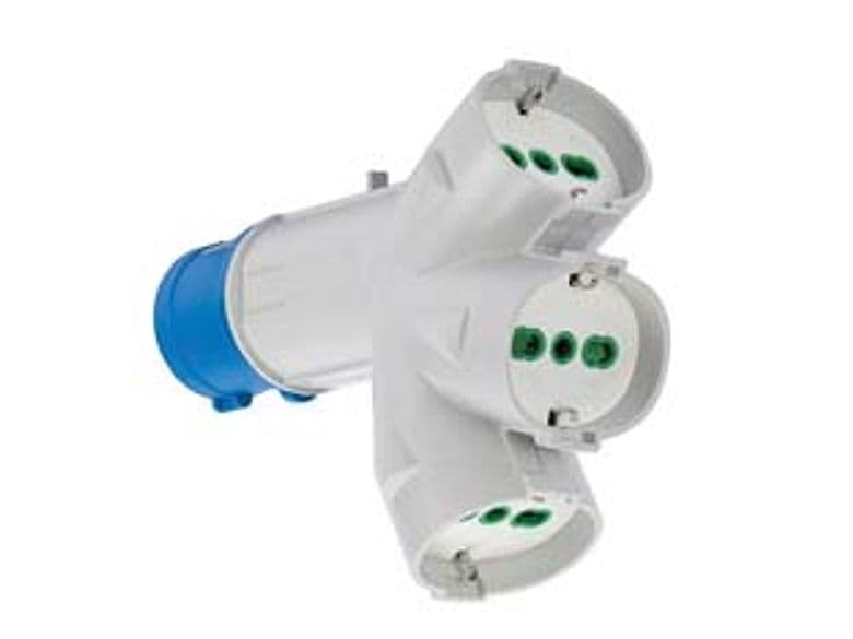 Adattatore Industriale 200 250 V con Spina e 3 Prese Cee IP44 16A Blu 73095 - 2