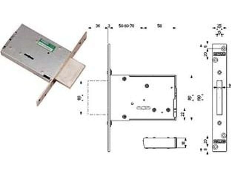 Serratura da Infilare Doppia Mappa 40702 60 mm (4070260C6) Mottura - 2