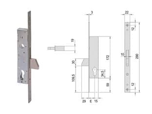 Serratura Infilare per Montanti Solo Catenaccio 46210 25 mm (46210250) Cisa - 2