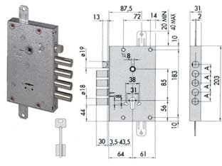 Serratura Triplice Applicare con Scr. Ch. Cantiere Doppia Mappa 57516 64 mm - 2