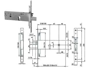 Elettroserratura Triplice da Infilare per Fascia Cil.eu. 64 mm H 96392 100 - 2