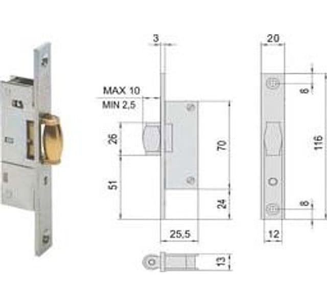 Serratura da Infilare per Montanti Solo Rullo 44238 15 mm (44238150) Cisa