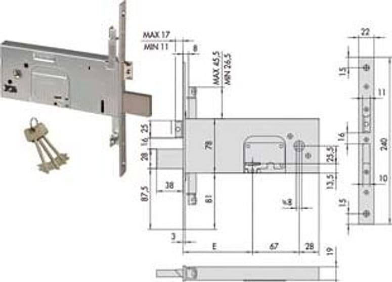 Serratura Triplice da Infilare per Fasce Doppia Mappa 78 mm H 57357 100 mm - 2